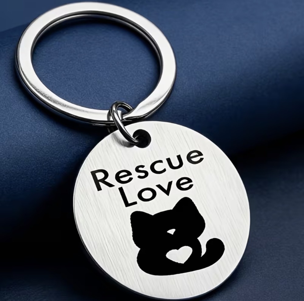 3/$25 Rescue Love Cat Kitten Stainless Steel Keychain NEW